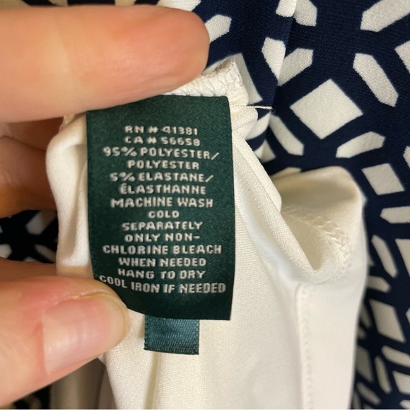 LAUREN RALPH LAUREN Women’s Navy White Geometric Midi Sheath Dress Size 8 - Picture 10 of 12